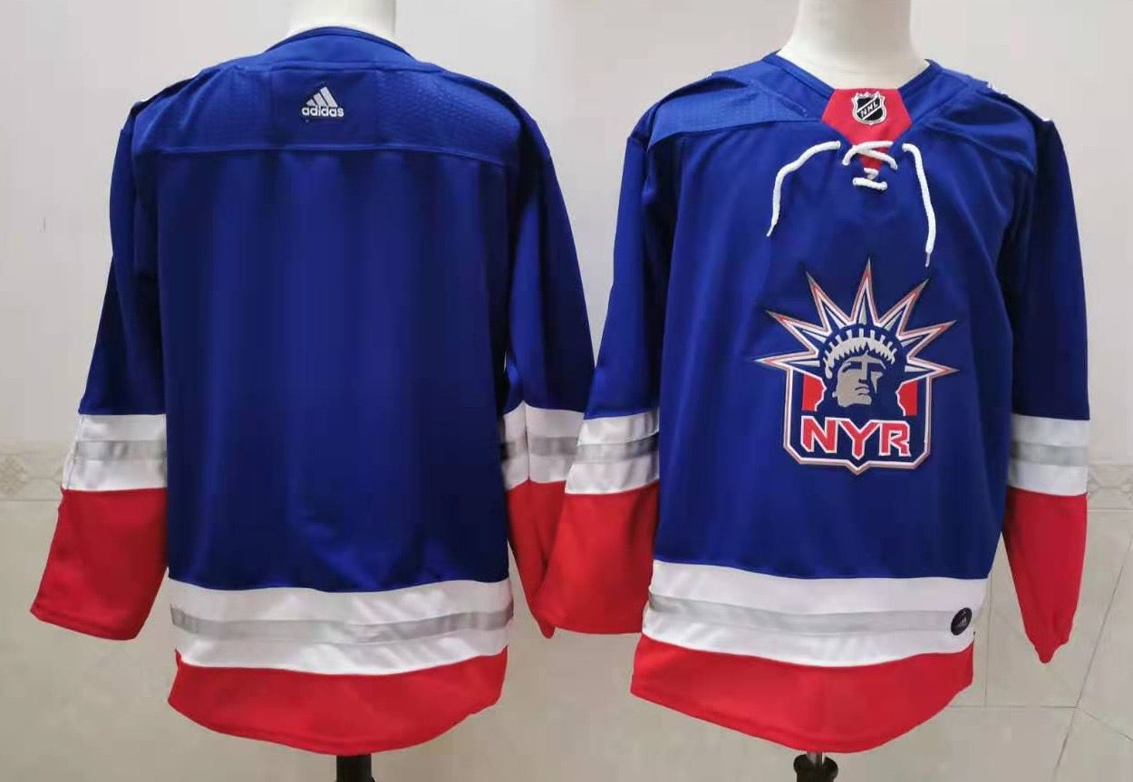 Men New York Rangers Blank Blue Authentic Stitched 2021 Adidias NHL Jersey->new york rangers->NHL Jersey